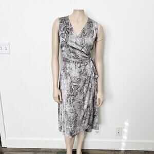 [White House Black Market] Gray Snake Print Hi-Low Satin Wrap Midi Dress Size 4